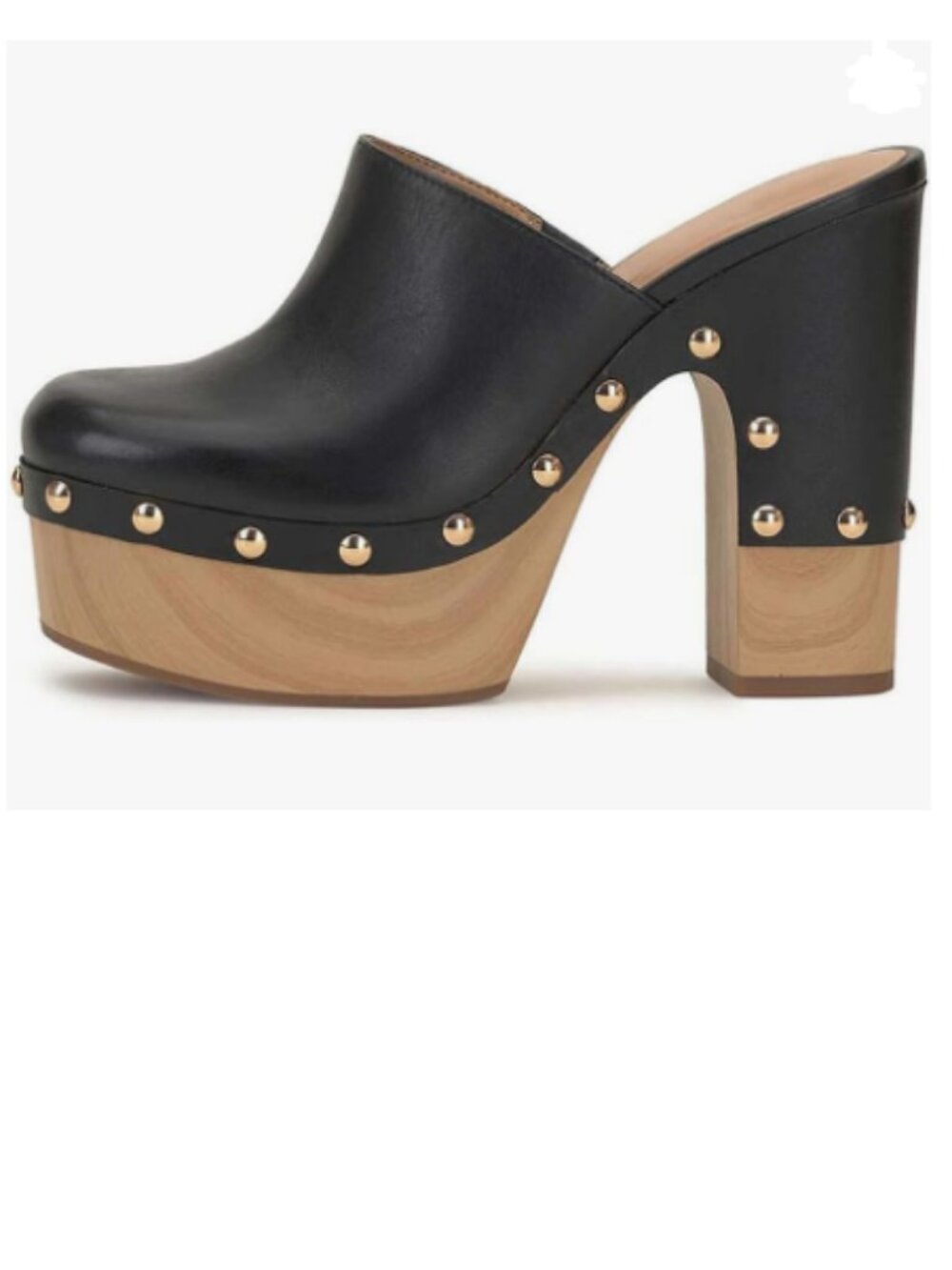 FSJ Black Round Toe Mules High Chunky Heeled Sandals Slip On Platform Studs Shoe